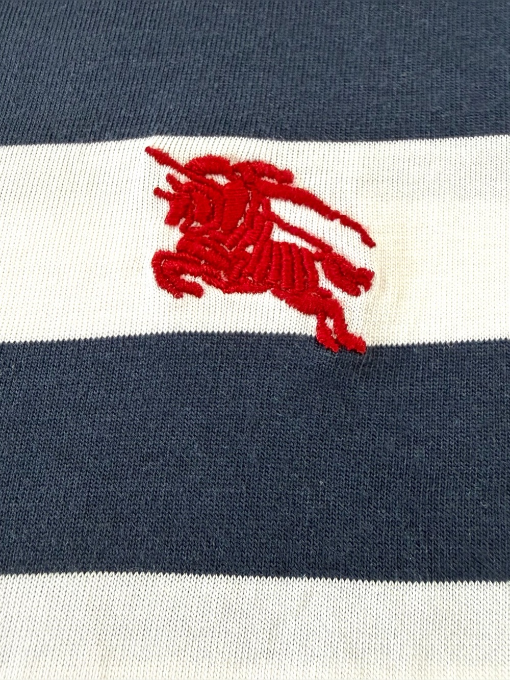 Burberry London Signature Logo Stripe Navy White Cotton T-Shirt Women’s Large - Picture 17 of 17